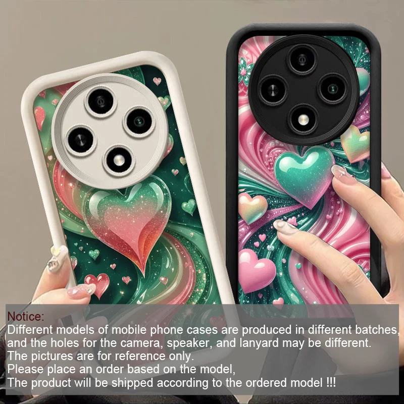 حافظة هاتف أنيقة ملونة على شكل قلب كريستالي لهاتف OPPO Reno 13F 14 12 11 10 ProPlus 8T A79 A58 Find X3 X8 Lite 5G غطاء ناعم