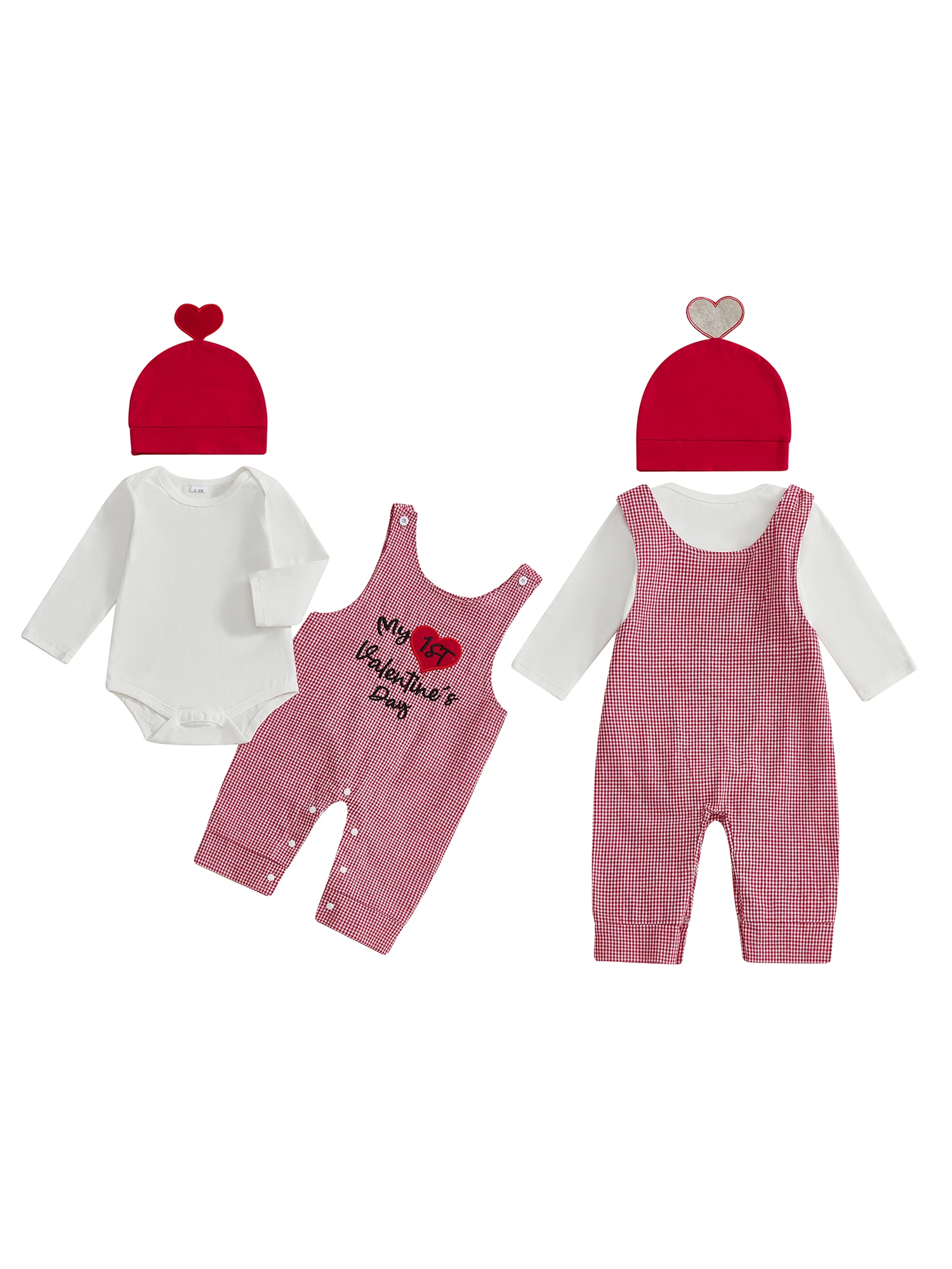 

Комплект из трех предметов для маленьких мальчиков на День святого Валентина с комбинезоном с длинными рукавами, комбинезоном и шапкой - очаровательный комбинезон для новорожденных