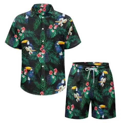 Hawaiian 2Pcs Shirts Suit Men Fashion Tracksuit 3D Printing Shirt+Beach Shorts Fashion Two Piece Sets Hawaii Unisex Clothing
