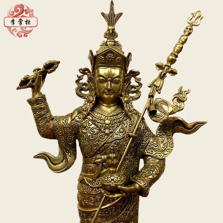 Tibetan Tantra Large Copper Lotus Peanut Guru Buddha Statue with Brass Tibetan Characters Lotus Master Ornament Seiko