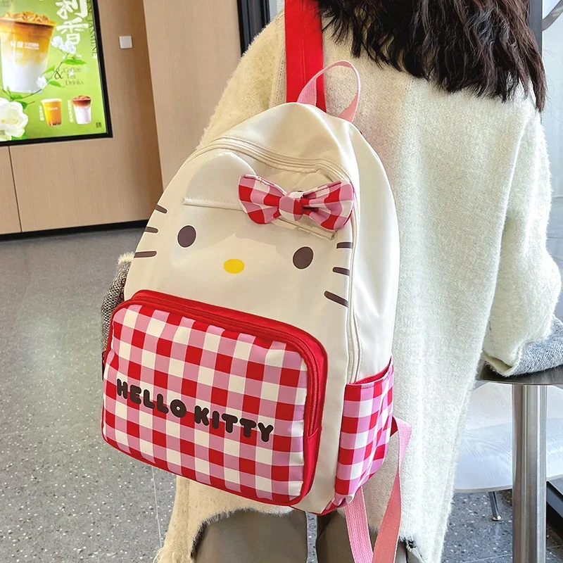 Sanrio Hello Kitty cute and sweet student schoolbag cartoon contrasting color plaid light travel large capacity backpack