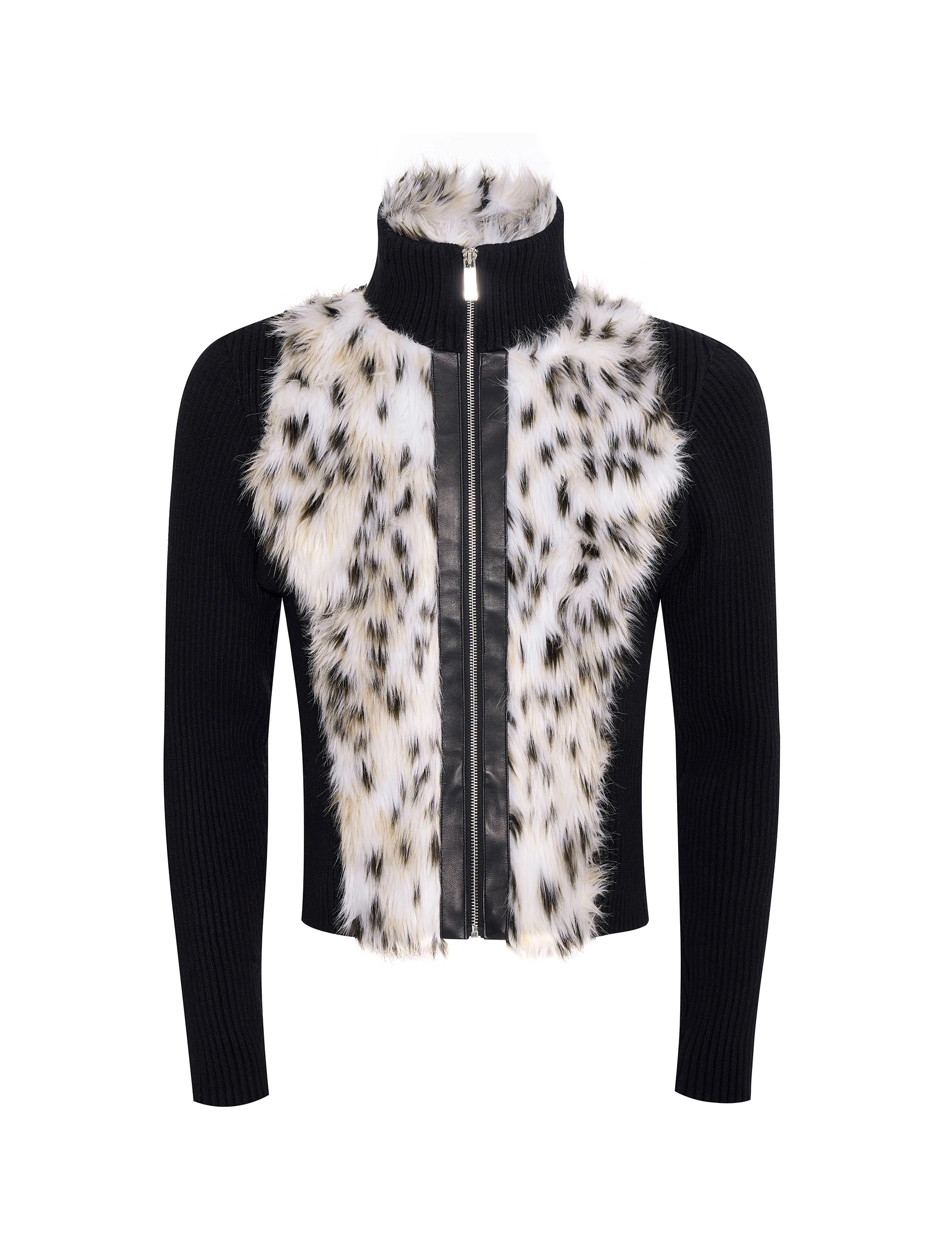  Faux Fur Patchwork Knitted Sweater Coat Men's Winter Inner Fce Stand Collar Men Open Cardigan Stripes Sweater