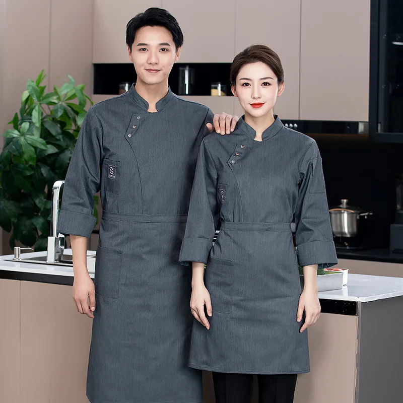 Uniforme de chef de manga comprida masculino e feminino, roupas de cozinha, macacão impermeável para trabalho, macacão de cantina do hotel, outono e inverno