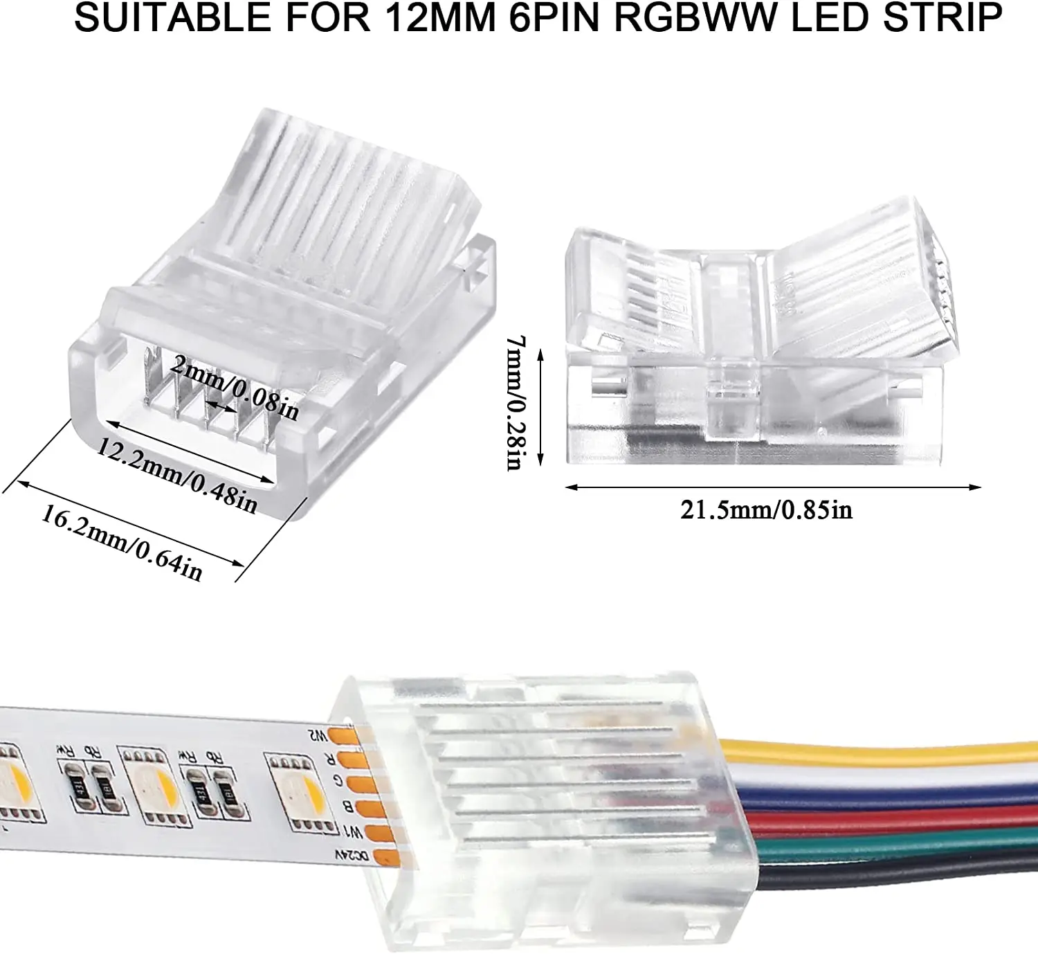 20pcs LED Strip Connector 2/3/4/5/6pin Electric Wire Connector For 5050 RGB CCT RGBW LED Strip Lights To Wire Connection Use