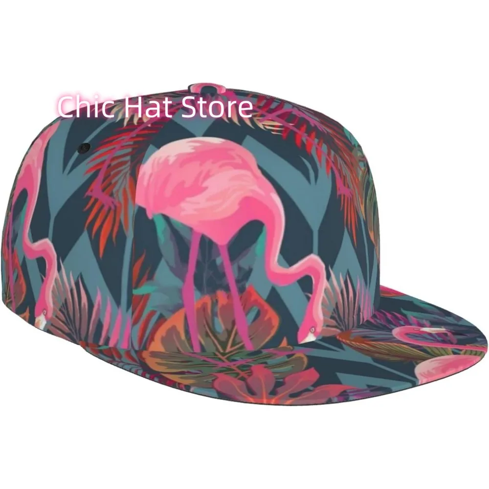 Snapback Hat for Women Men Hip Hop Style Cotton Adjustable Baseball Cap Flat Bill Trucker Hat for  Tropical Leaves Flamingo