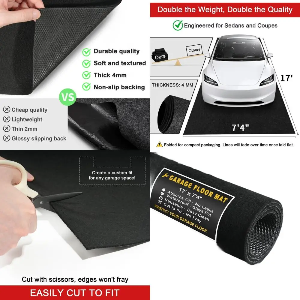 

Durable 17' x 7'4 Garage Floor Mat for Cars, SUVs, Oil-Resistant Protection, Ideal for Under Car and Oil Changes