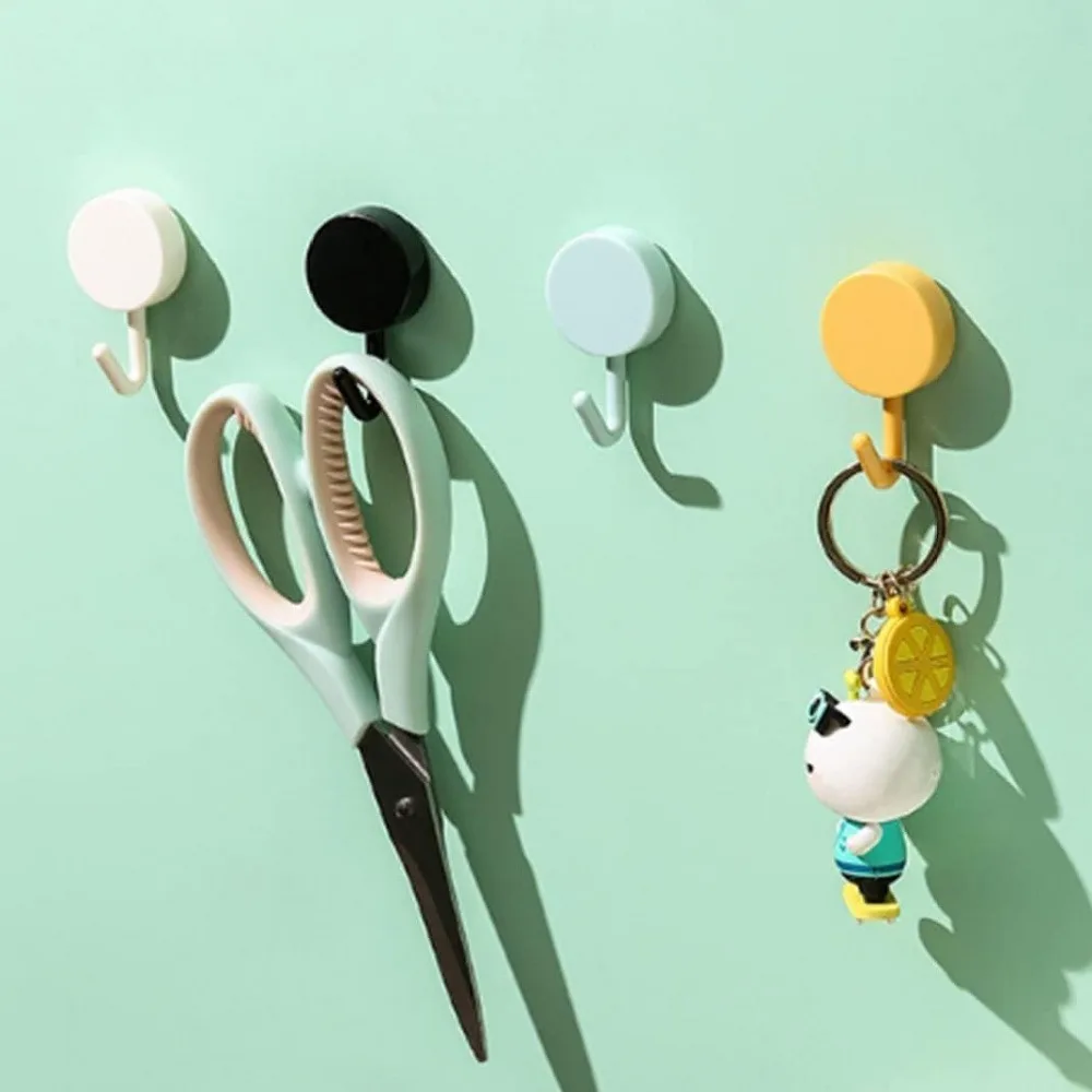 10 Pack Macaron Color Adhesive Hooks, Cute No-Drill Wall Hooks for Bathroom Kitchen Bedroom, Strong Stick-On Hooks for Towels Keys Bags, Lightweight Decorative Organizer Set (Random Pastel Colors)