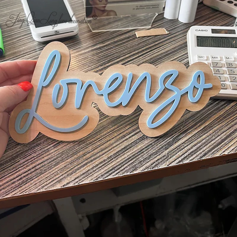 

Custom Name Wooden Double Layered Personalised Name Wood Sign Children’s Door Plaque Nursery Playroom Kids Rainbow