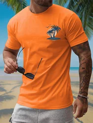 Hawaiian Men's T-shirt Summer Beach Party Men's Short-sleeved Top Beach Vacation Casual Men's Oversized T-shirt Palm Tree Print