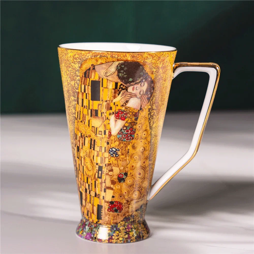‌Leopard Print Bone China Large Flared Mug, Gold Rim Large Capacity Coffee Milk Tea Beer Juice Water Cup for Home Office Party‌