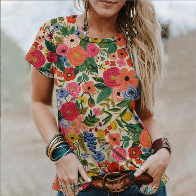 

Flower Floral T-shirt Tie Dye 3D Print Women Streetwear Short Sleeve Harajuku T Shirts Oversized Y2k Tops Tees Woman Clothing