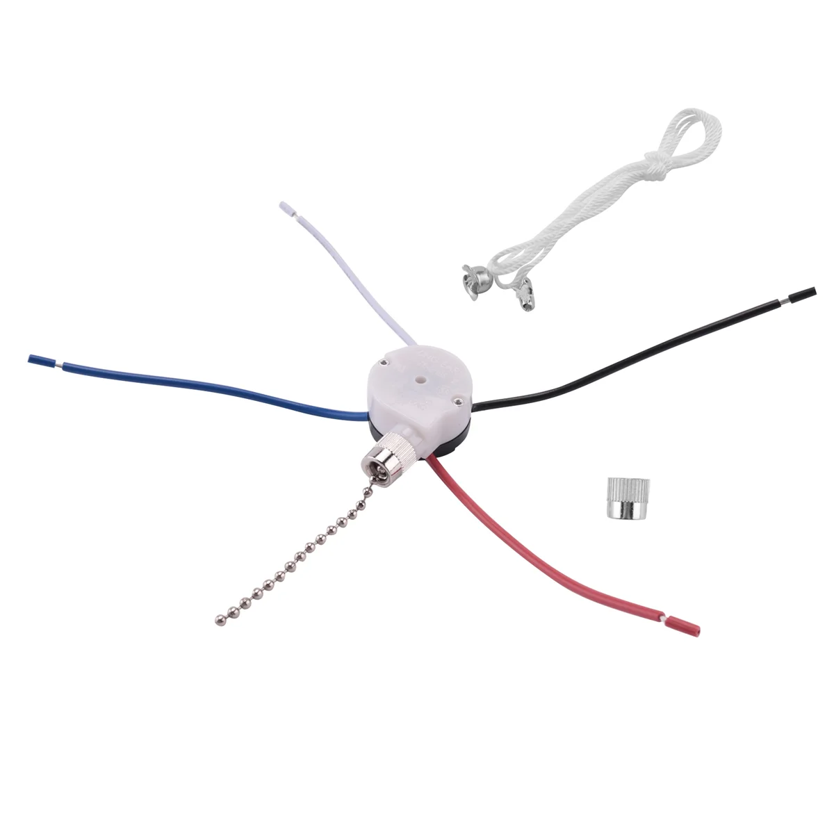 Ceiling Fan Switch Kit 3 Speed 4 Wire, Fan Switch Zipper Speed Control Switch, ZE-208S Pull Wire Switch with Rope Silver