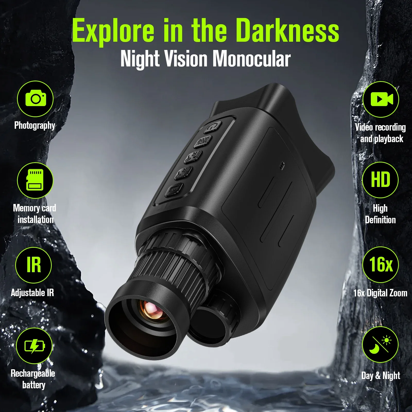 Monocular Night Vision Device 16X Digital Zoom 1080P HD Infrared Camera Hunting Telescope Outdoor Search Full Darkness 300m