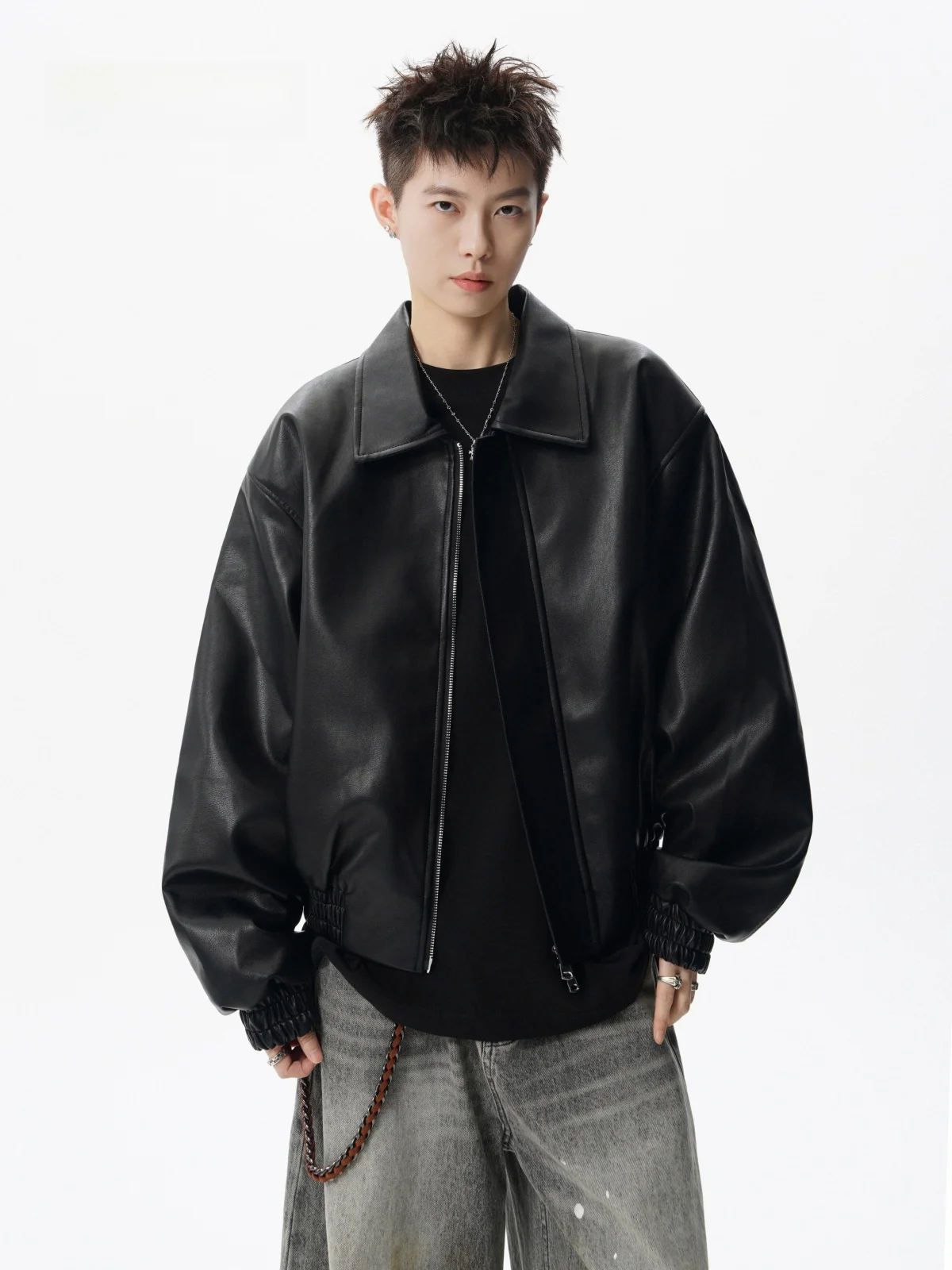 

Мужская мотоциклетная куртка в американском стиле High Street, зимняя трендовая брендовая кожаная куртка Haome Bla, высококачественное повседневное пальто в стиле ретро