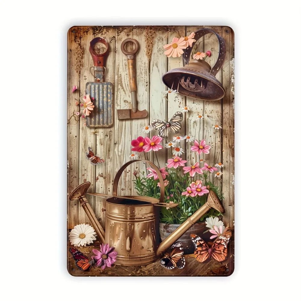 Vintage Garden Watering Can Roses Iron Metal Tin Sign 8x12inch Rustic Wall Decor Plaque for Home Cafe Garage