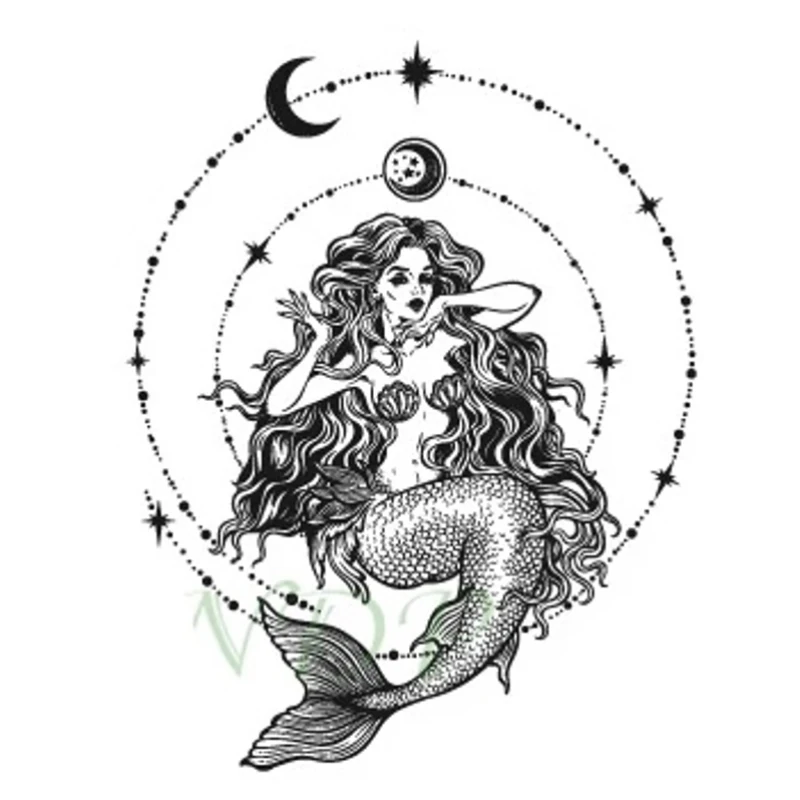 Waterproof Temporary Tattoo Sticker Mermaid Sexy Girl old school Whale Star Moon Mountain Flash Tatoo Fake Tatto for Men Women