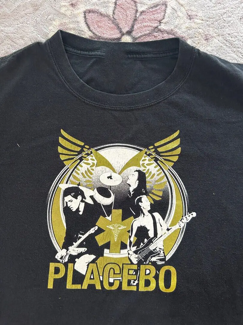 Хлопковая черная полноразмерная РУБАШКА УНИСЕКС с длинными рукавами для концерта группы плацебо Vtg J880