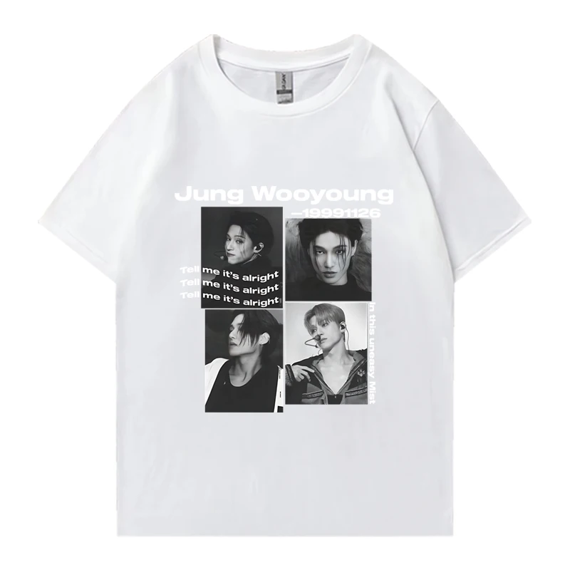 2024 kpop Ateez Wooyoung Graphic black T-shirt Men Women Fashion Oversized short sleeve t shirts Unisex Summer 100% Cotton Tops