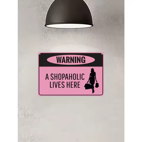 Shopaholic Warning Metal Wall Sign, Funny Home Decor Aluminum Plaque for Bathroom Bar Cafe Garage
