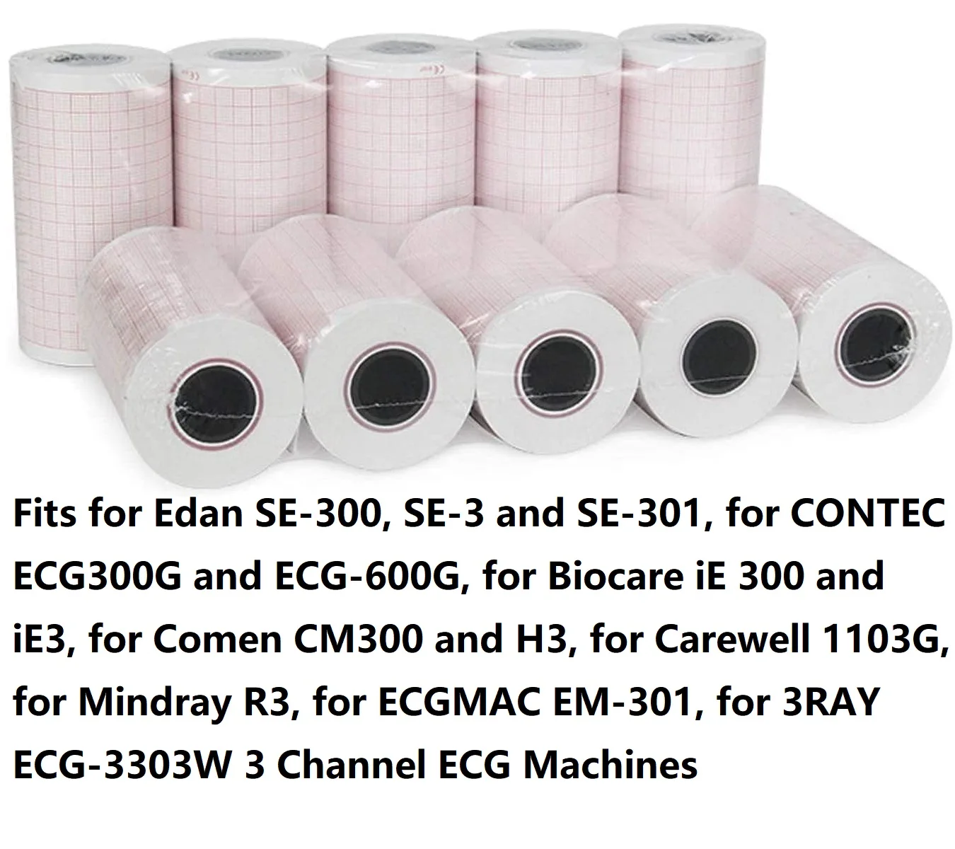 LONSANCO 10 لفات من ورق ECG لآلة تخطيط القلب ذات 3 قنوات، تناسب Edan SE-300، SE-3، SE-301، CONTEC ECG300G، ECG-600G