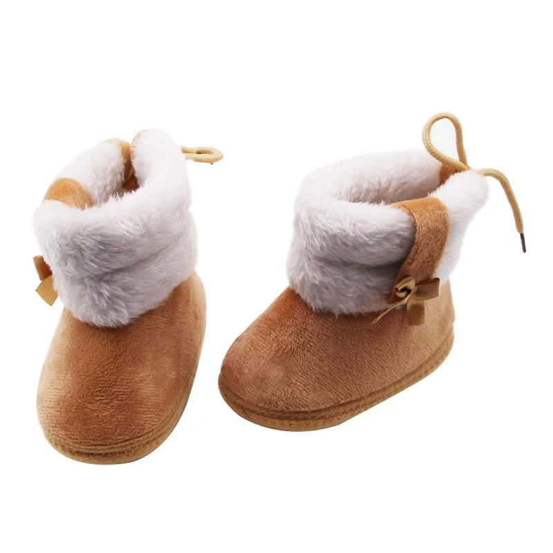 

Winter Kids Baby Boy Girl Cotton Snow Boots With Bow Tie Mid-tube Boots Infant Anti-slip Toddler Shoes