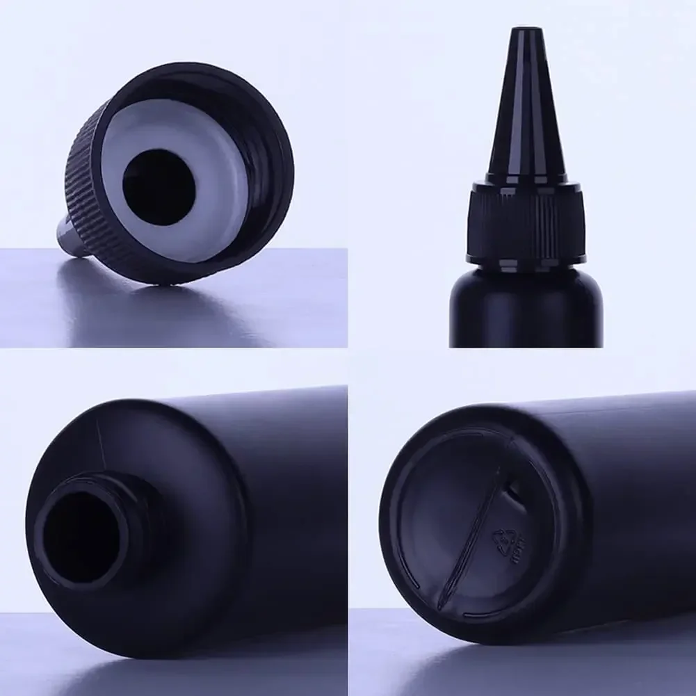 5pcs Empty Plastic Soft Bottle Black HDPE Cylinder With Twist Pointed Top Black Round Top Caps， Lightproof Glue Bottles