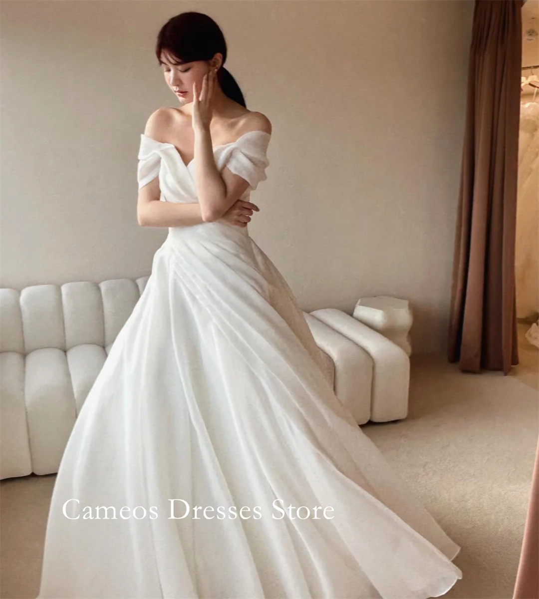 SONDR 맞춤형 오프 숄더 아이보리 반팔 웨딩 드레스 간단한 a 라인 Organza 한국 신부 가운 여성 신부 드레스
