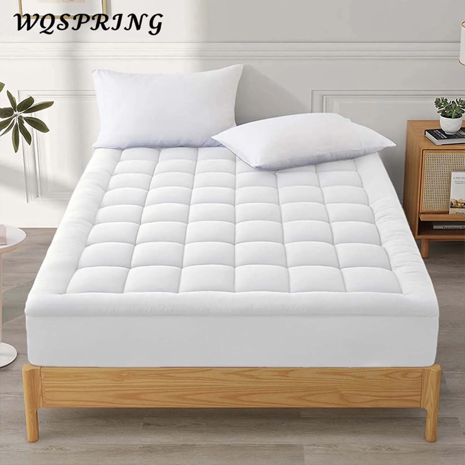 WQSPRING Mattress Pad Quilted Fitted Breathable with 8-21 Inch Elastic Deep Pocket Full for Back Pain Thick Mattress Protector