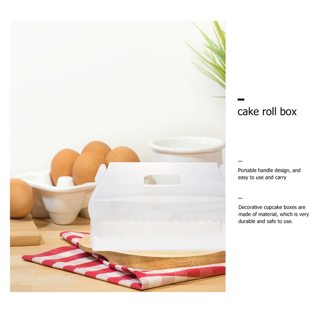 

5Pcs Roll Cake Boxes Lightweight Handheld Pet Dessert Packaging Boxes for Baking Food Fresh Keeping Roll Cake Box