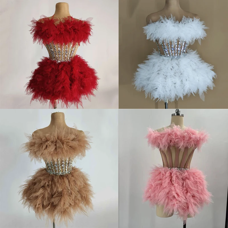 

New Sexy Ruffled Mini Dress Rhinestones Sequins Party Dress Women Evening Dresses Festival Outfit Drag Queen Costume 4 Colors