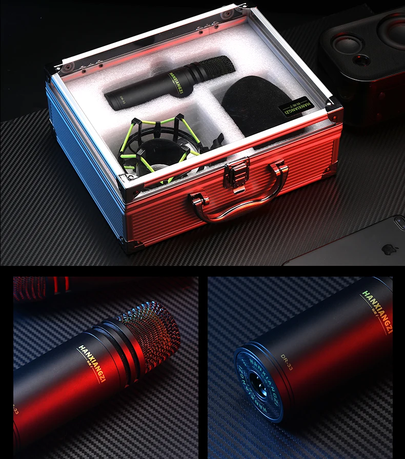 Studio record live microfono Pro con supporto antiurto a diaframma largo con custodia in alluminio per cantare