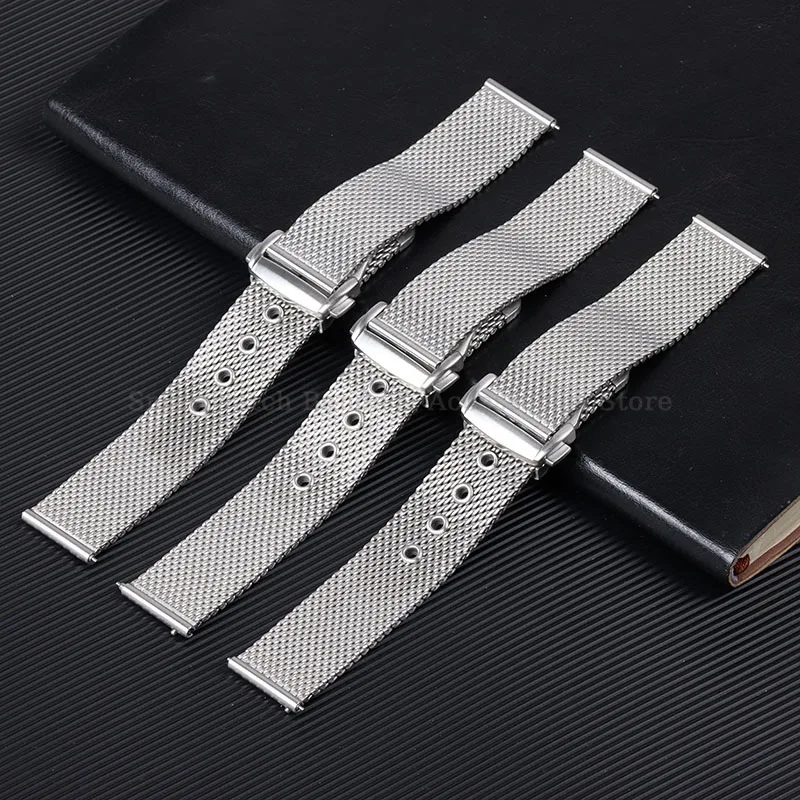 20mm 22mm Milanese Mesh Steel Strap for Omega Seamaster 007 Universal Bracelet Folding Buckle Stainless Wrist Band Accessories