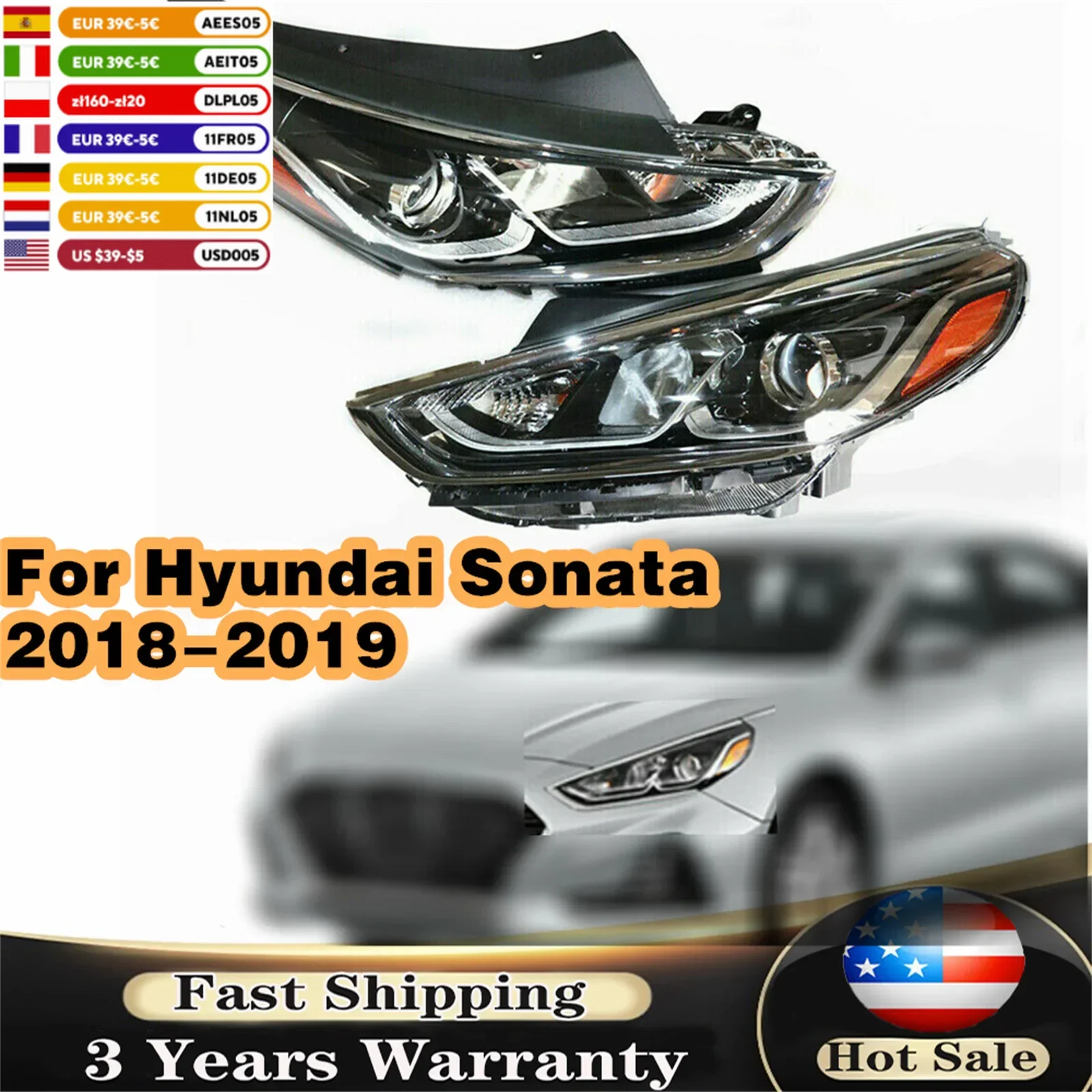 FOR 2018-2019 HYUNDAI SONATA HEADLIGHT LAMP RIGHT HAND / PASSENGER SIDE CHROME HEADLIGHT ASSEMBLY NEW