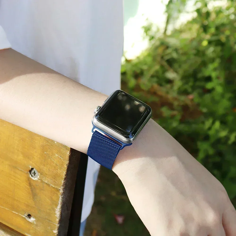 حزام حلقة ميلانو لساعة أبل الترا 2 49 ملم 46 45 44 41 38 42 ملم معدن من الفولاذ المقاوم للصدأ لسلسلة iWatch 10 9 8 7 6 5 4