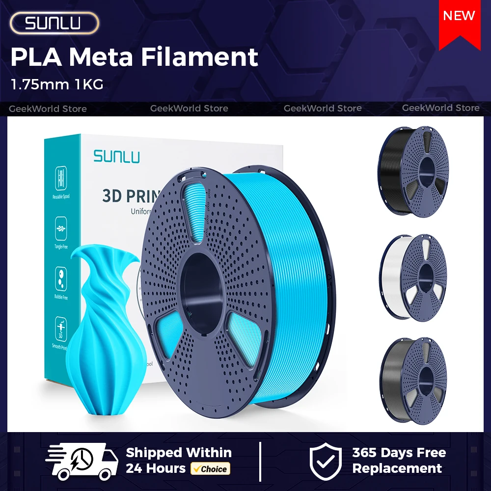 

SUNLU PLA Meta 3D-печать на нити 1 кг 1,75 мм, высокая жидкость, лучше для быстрой печати, экологически чистый дизайн художественных работ, экономия энергии