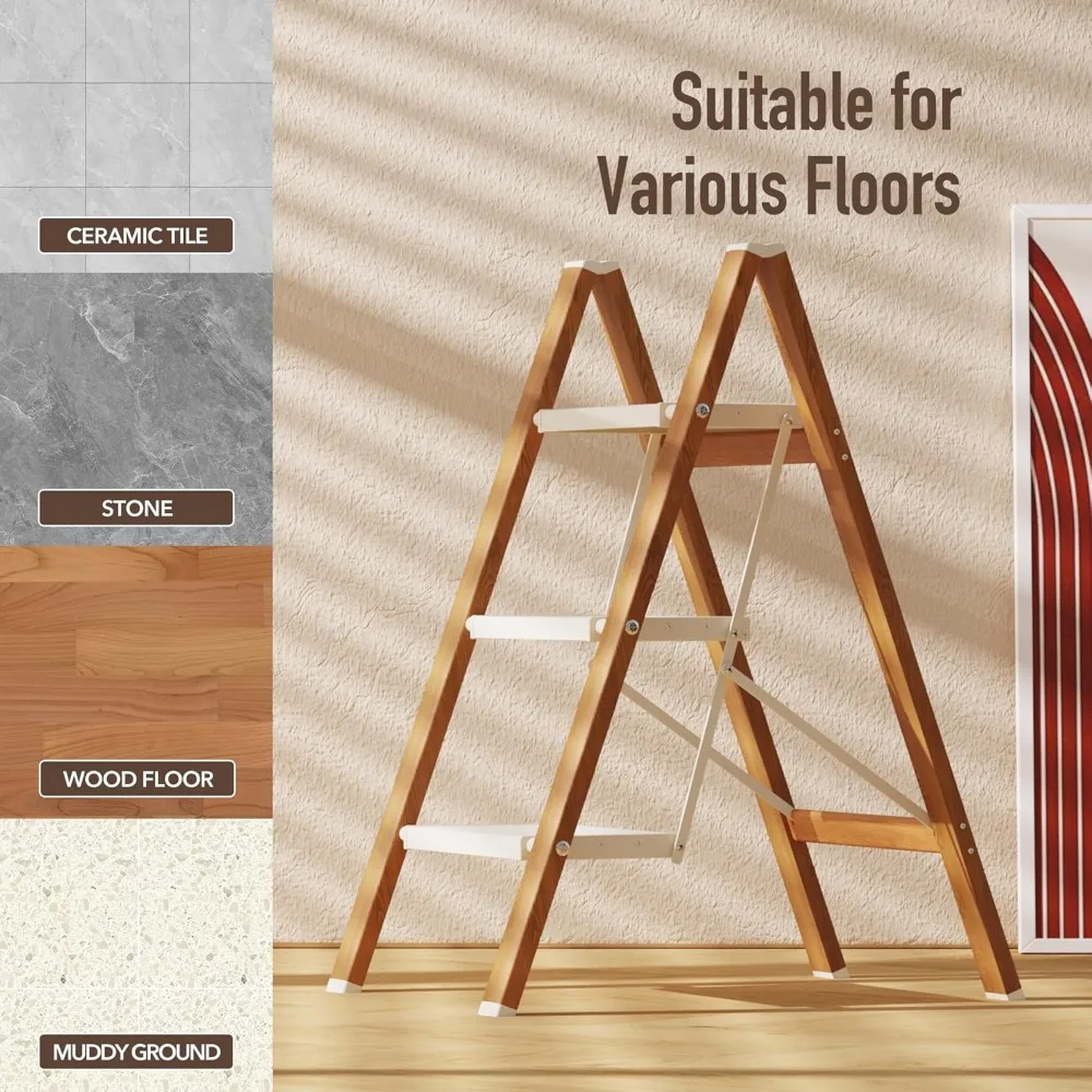 3 Step Lightweight Aluminum Folding Ladder, Portable Step Stool with Wide Anti-Slip Pedals, 330 lbs Capacity for Cleaning Tasks