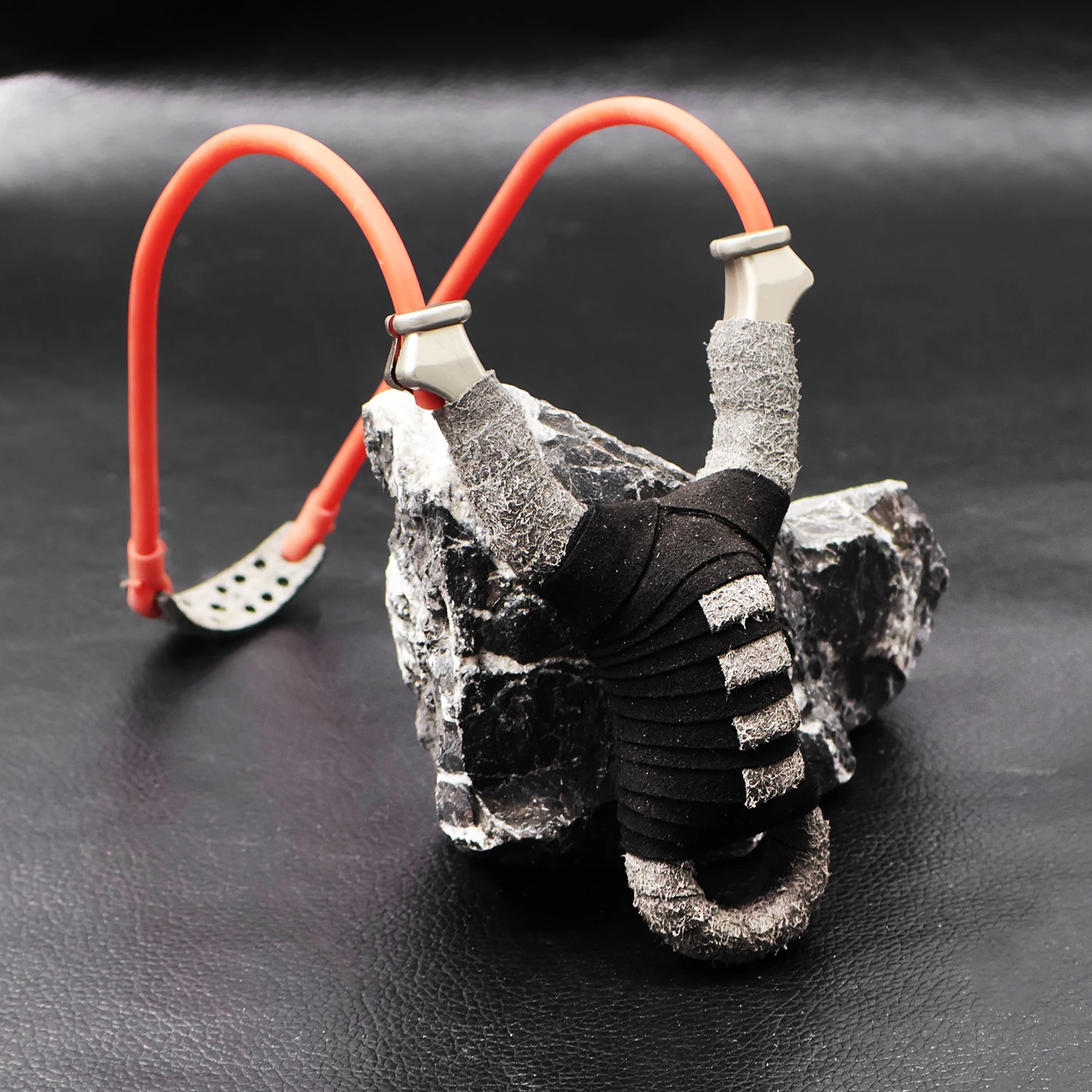 

Zinc Alloy Slingshot with Straps. Protruding Handle. Soft, Non-slip, Strong, Lightweight, Quick-install Rubber Band System