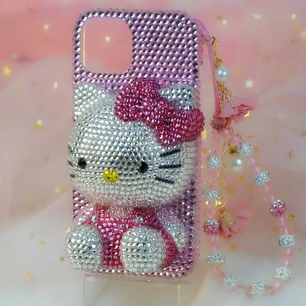 Sanrios Iphone 16Promax 15 14 13 Phone Case New Hello Kittys Kawaii Cartoon Apple Phone Case Rhinestone Girlfriend Festival Gift