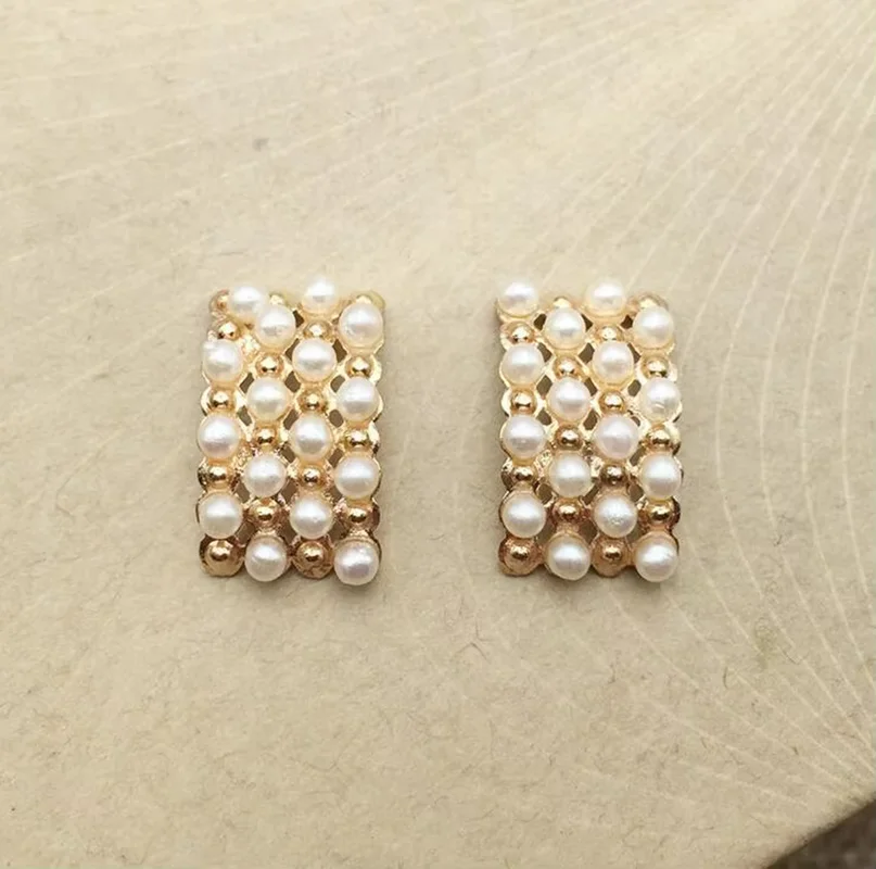 10*18MM 20Pcs/Lot Pearl Decoration Rectangle Arc-Shaped Gold Base Hair Embellishment Buttons