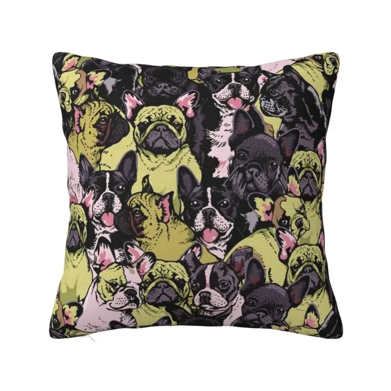 Custom French Bulldog Portraits Pattern Cushion Cover Sofa Home Decorative Square Throw Pillow Case