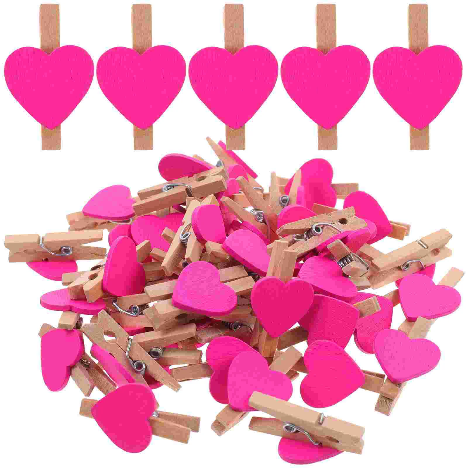 50pcs Love Wood Clips Beautiful Small Fixation Clips for Photo Painting (Rosy) Love Photo Clip Photo Wood Clip