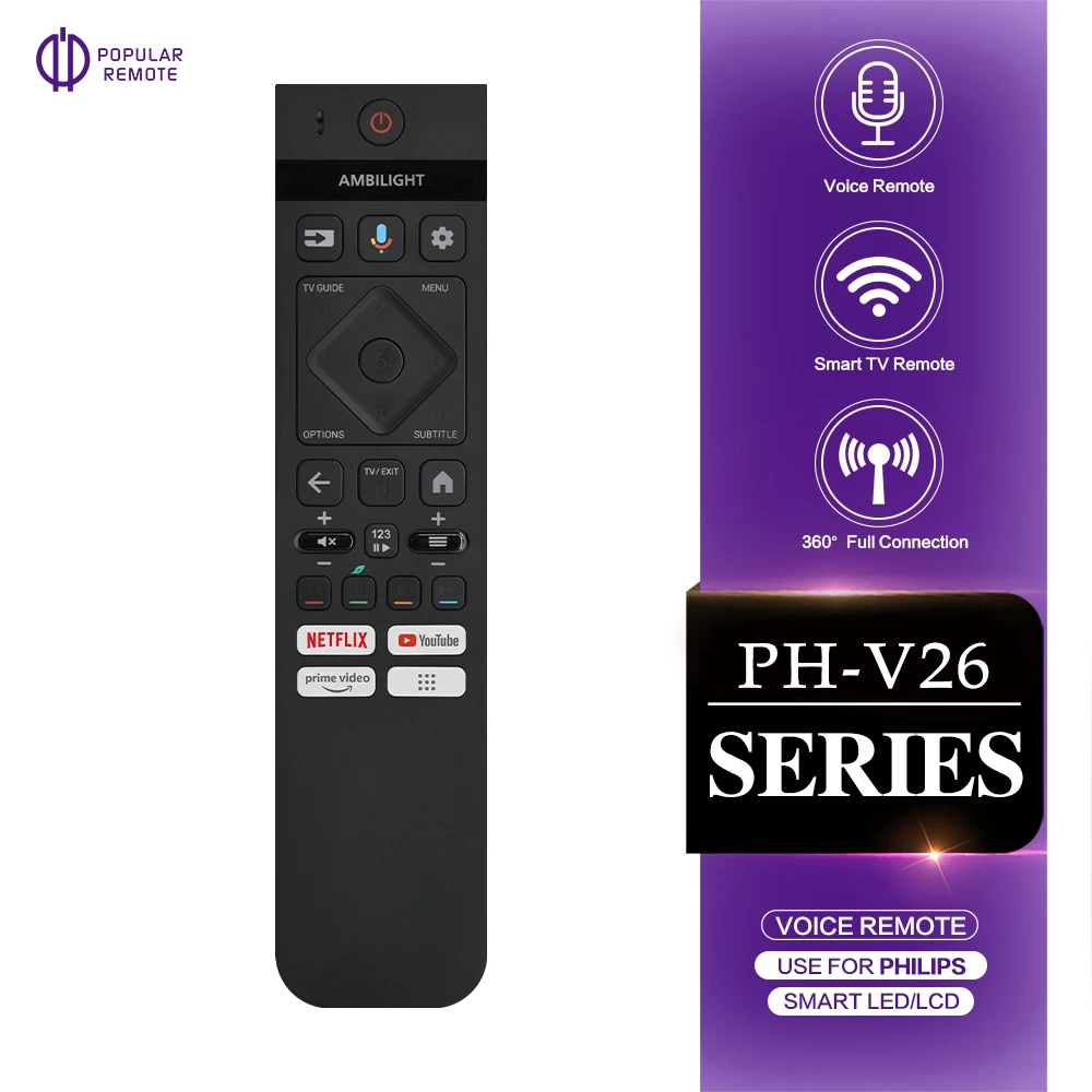 PH-V26 Nuevo Control Remoto de TV con Voz Ambilight para Philips, Compatible con 55/65/77OLED908/12 550LED819/12 Smart 4K Ultra HD TV