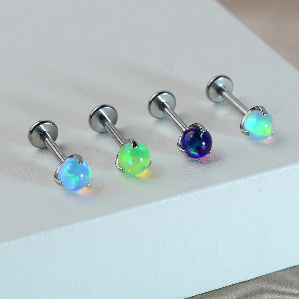 1PC Ttianium Steel Piercing Labret Stud Opalite 16G Externally Thread Stud Earring Ear Tragus Cartilage Flat Helix Daith Jewelry view 6