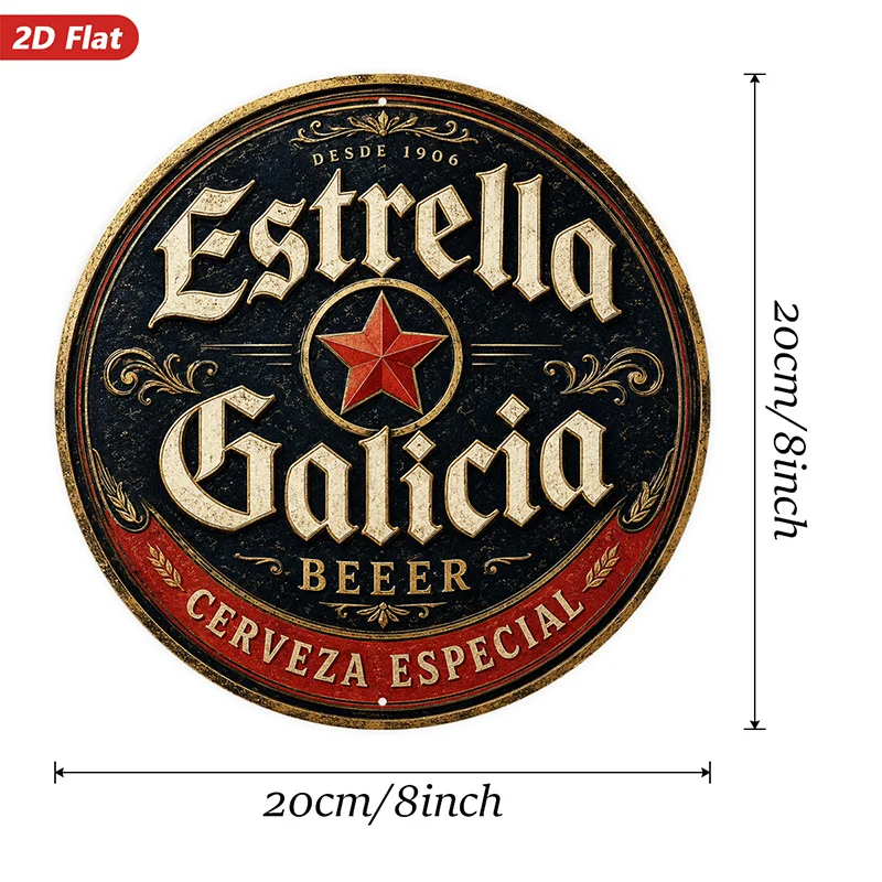 2D Flat, [2D Flat] 2D Flat Print 1pc Round Metal Iron Sign, Retro Brewery Label Wall Art, Home Decor, Cerveza Especial Text, Vin