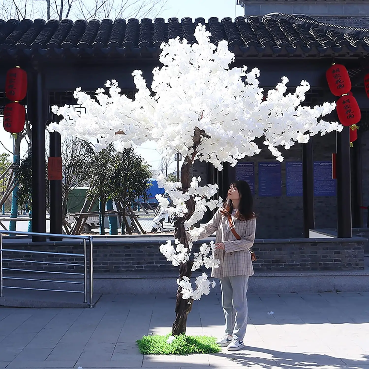 

Artificial Cherry/Peach Blossom Trees Real Wood Stems White Fake Sakura Home Decor and Office Centerpiece