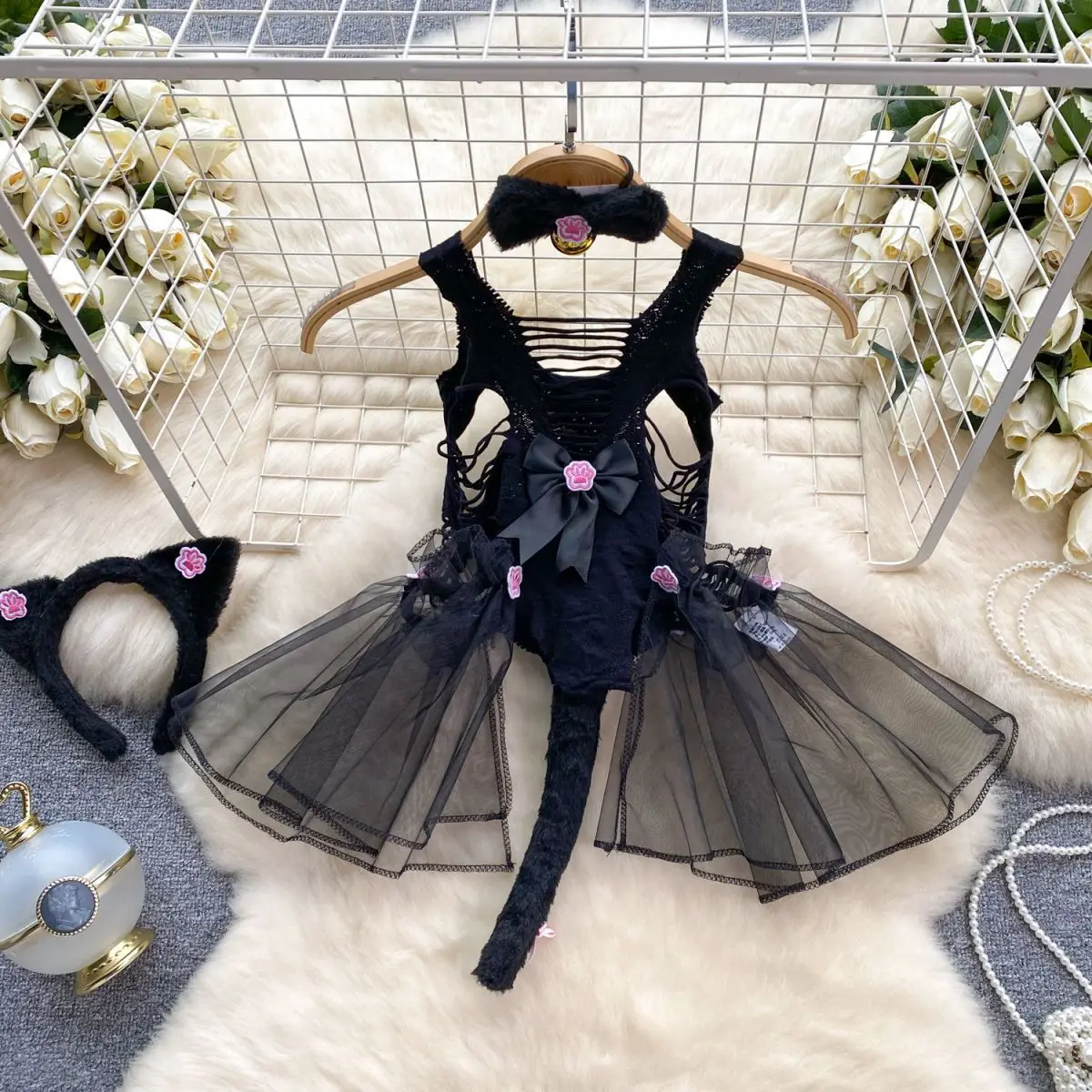 

Strecth Sexy Role-Playing Fun Uniform Tank Top Jumpsuit For Women Hollow Patchwork Mesh Hotsweet Dress Bow Black New In Clothes