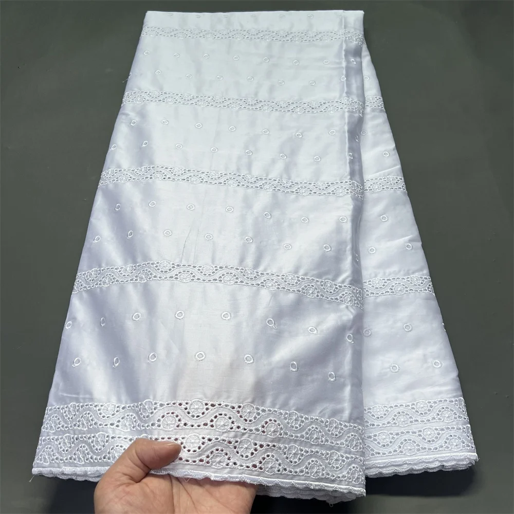 2026 African Nigerian Tulle Lace Fabric Sewing for Dress High Quality Damask polish luxe Cotton Pure Embroidery 5Yard hz1419 view 4