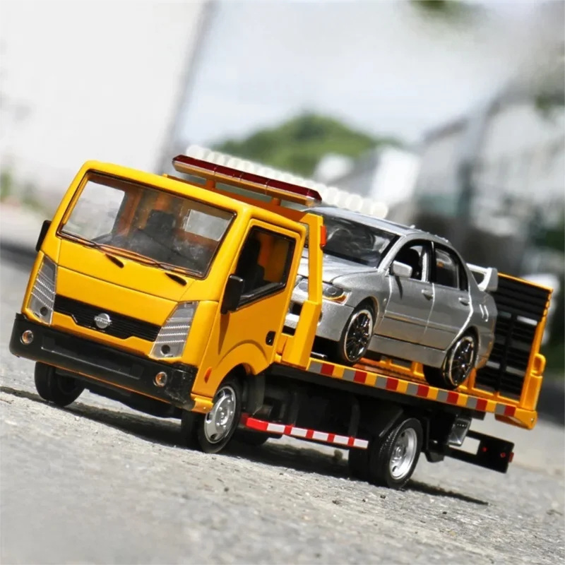 

1/32 Alloy Traffic Road Rescue Wrecker Car Model Diecast Engineering Trailer Truck Model Simulation Sound And Light Kid Toy Gift