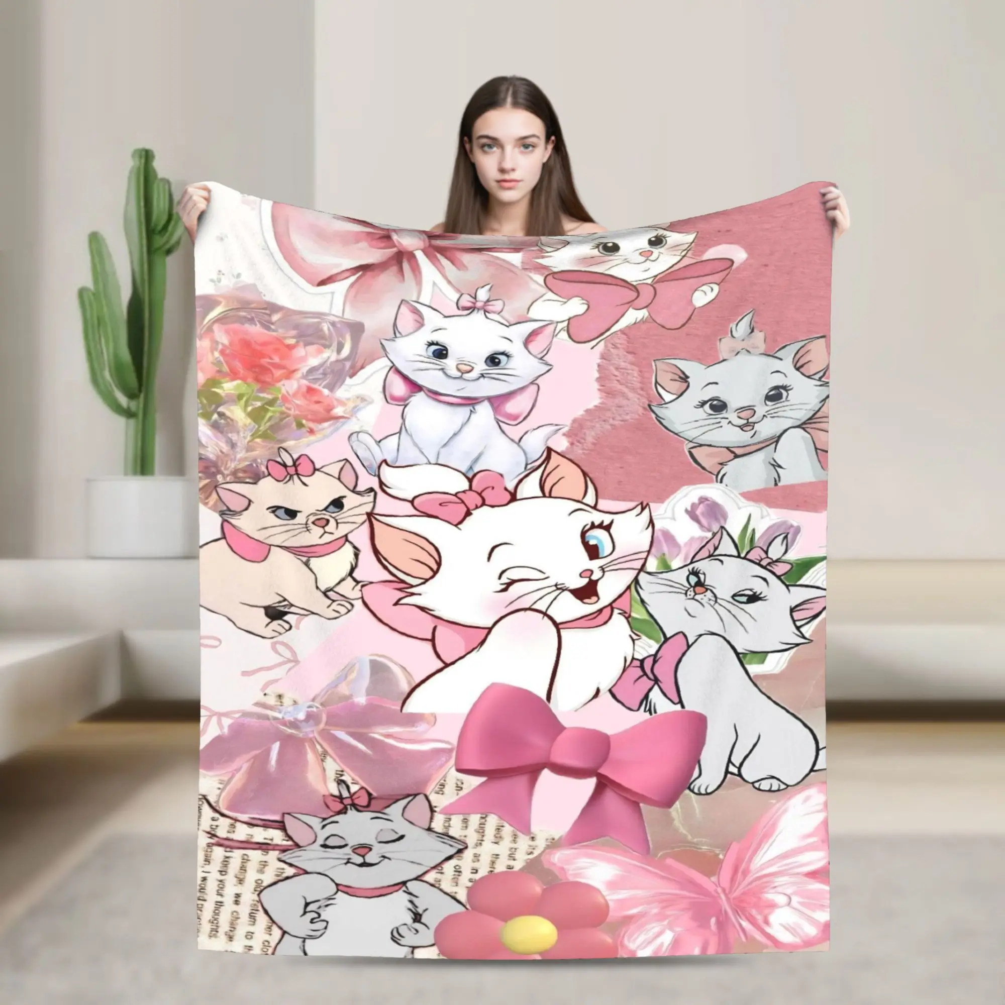 

Cute Maria Cat Blankets Aristocats Anime Flannel Vintage Breathable Throw Blankets for Bed Sofa Textile Decor