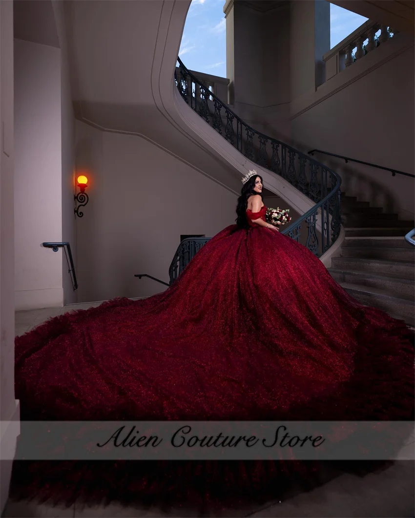 Exquisite Wine Red Quinceanera Dresses Ball Gown 2024 Applique Ruffles Tiered Sweet 16 Dress Birthday Party Gown Customized